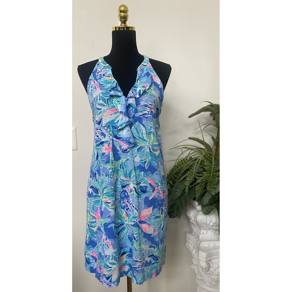 NWT Lilly Pulitzer Bennet Blue Celestial Seas Cotton Blend Shay Dress Sz M, $98